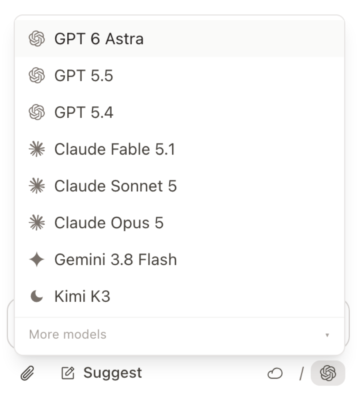 The model menu in the chat composer